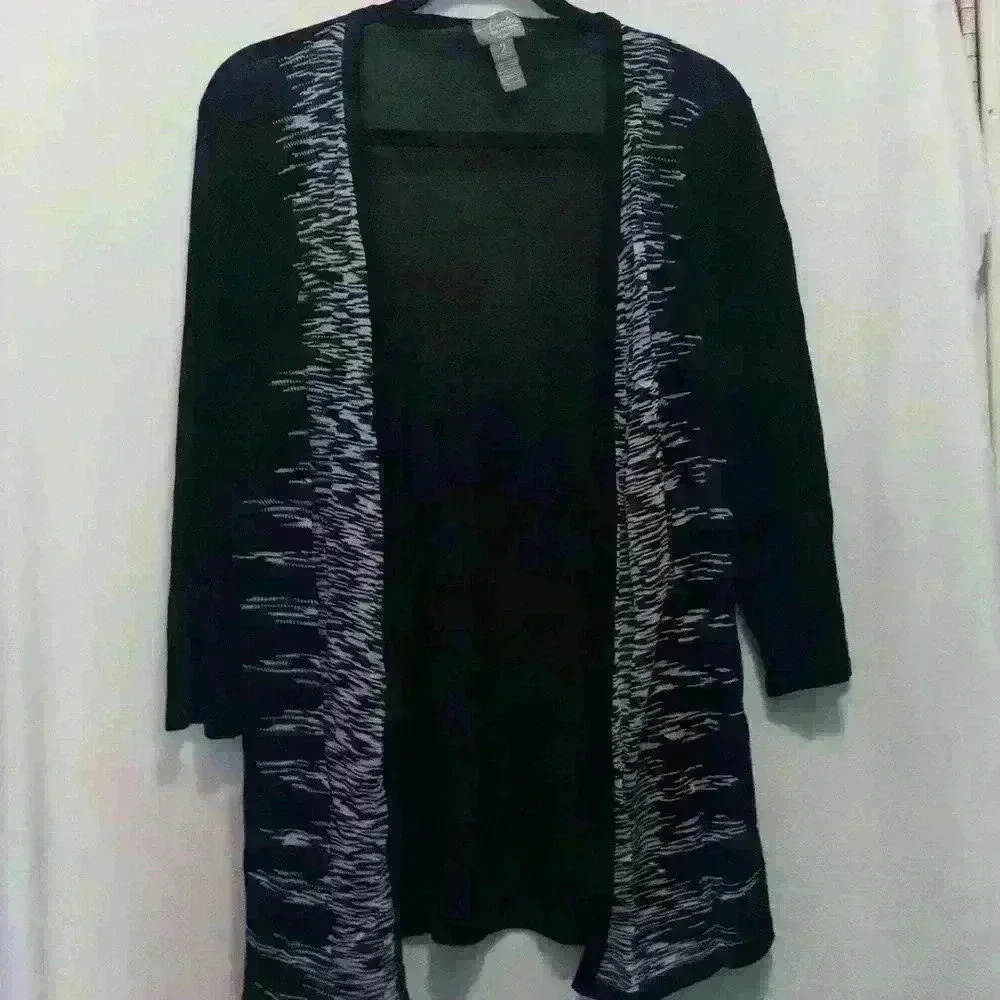 Chicos travelers xl black white dressy casual jacket cotton rayon blend size 2